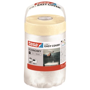Tesa Easy Cover 2v1 krycí materiál, rolka s krycou fóliou a lepiacou páskou.