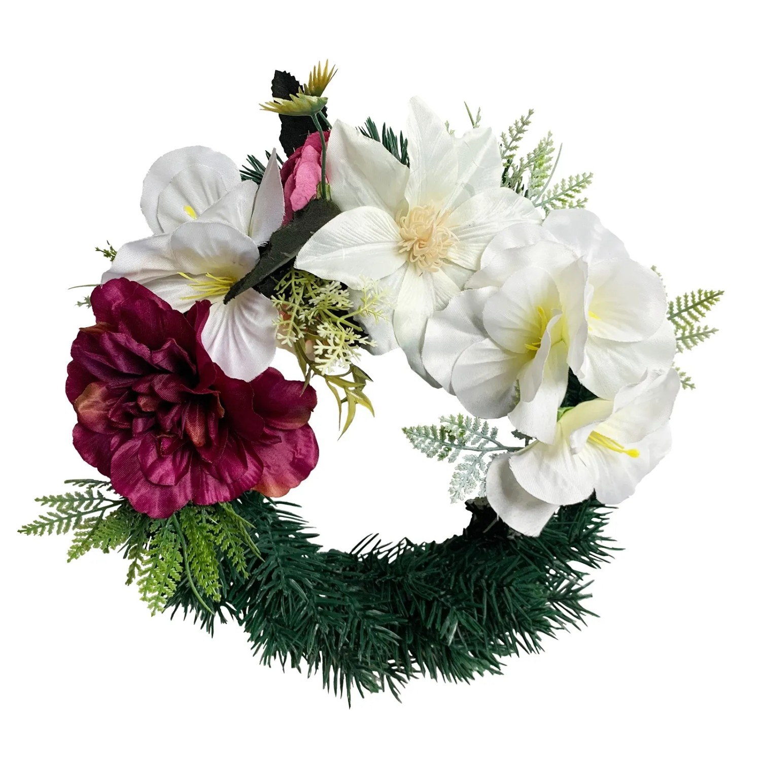 E-shop M.A.T. Jesenný dušičkový veniec z umelých kvetov červenobiely pr. 28 cm