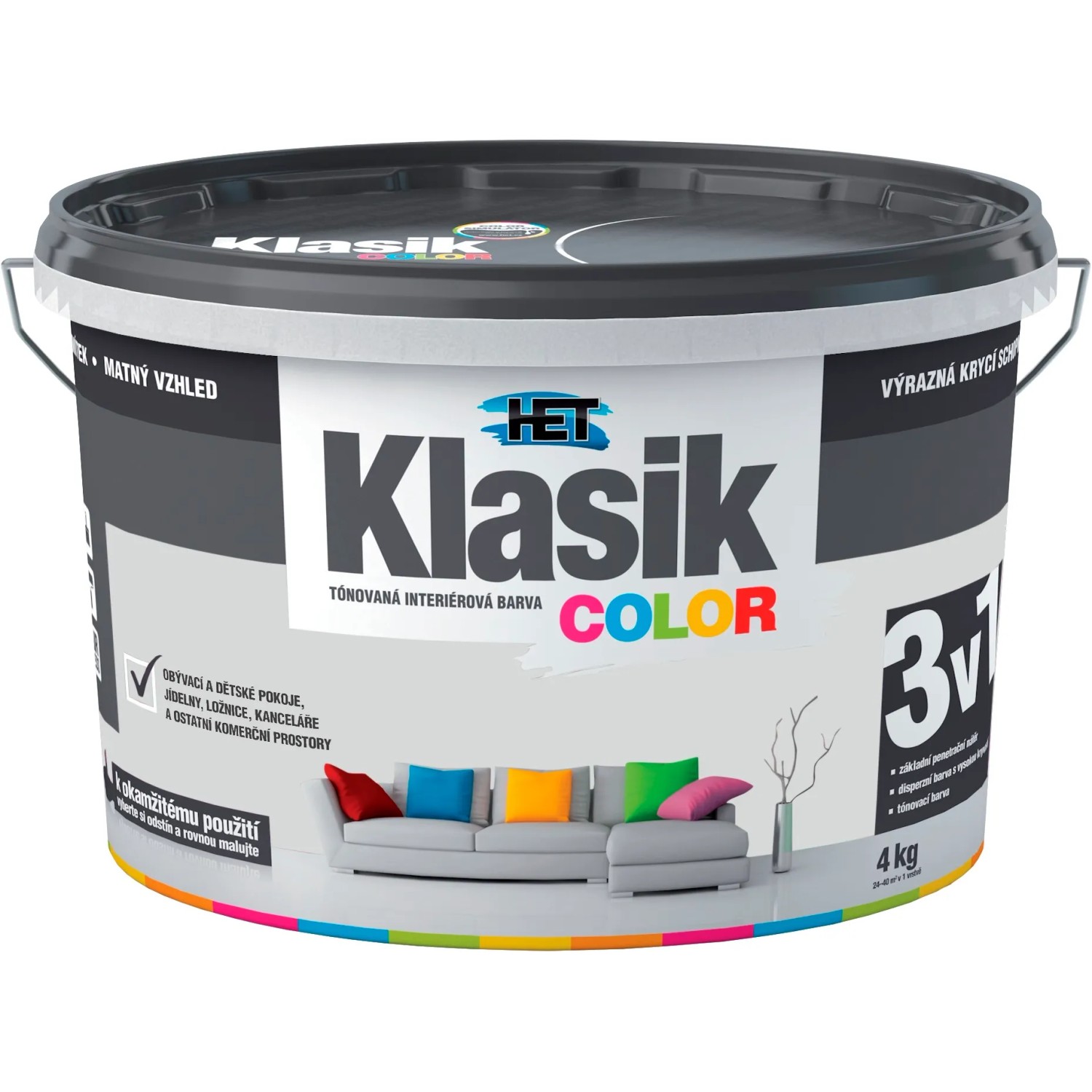 E-shop HET Klasik COLOR Tónovaná interiérová farba KC 0117 sivá platinová, 4 kg