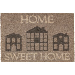 Sivá rohožka Astra Coco Style 40x60 cm s nápisom "Home Sweet Home" a motívom domov.