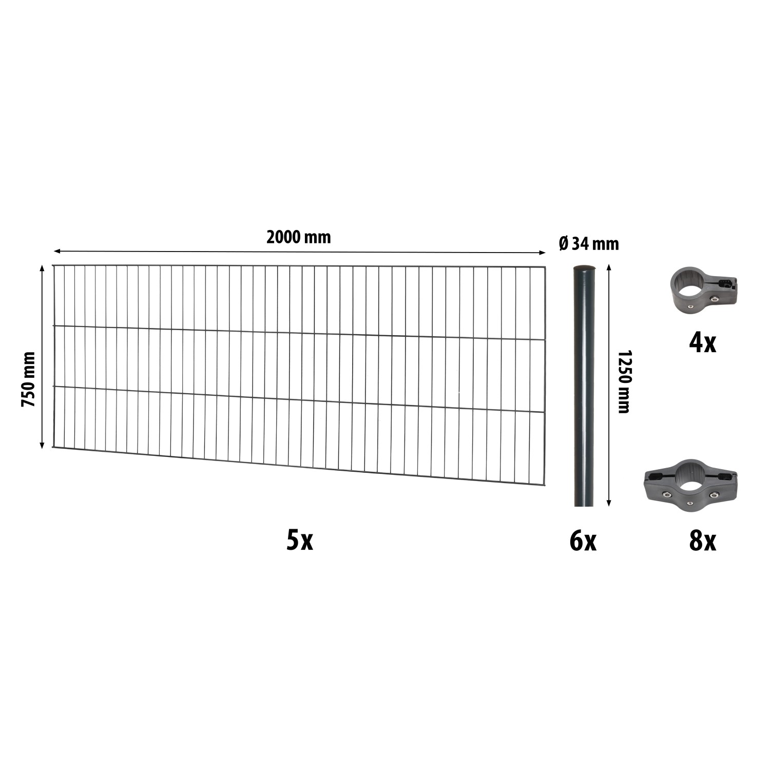 E-shop Floraworld Sada drôtených plotových panelov so stĺpikmi, antracit, 75 cm x 10 m