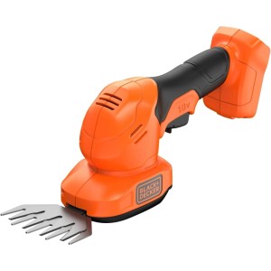 Oranžovo-čierne akumulátorové nožnice na trávu a kríky Black+Decker.