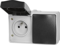 Zásuvka so stredovým ochranným kontaktom + vypínač/prepínač IP54 šedá/čierna