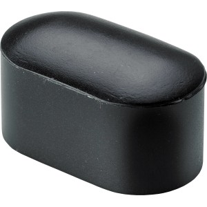 Čierna plastová koncovka Hettich pre oválne rúrky, 38x20 mm, na ochranu nábytku a podláh.