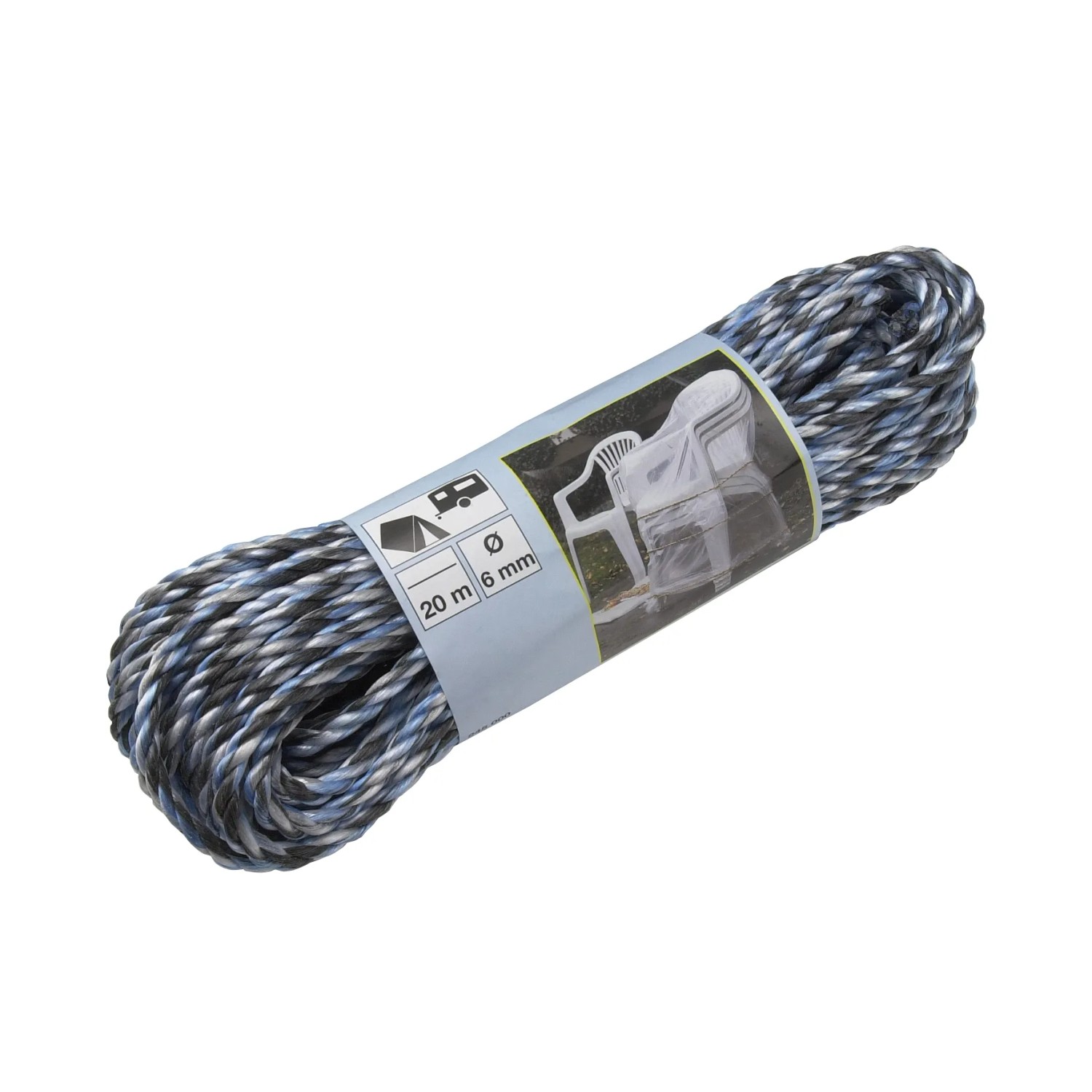 E-shop LUX-TOOLS Polypropylénové lano krútené modro-bielo-čierne pr. 6 mm x 20 m