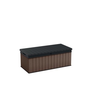 Hnedý univerzálny box s čiernym vekom pre záhradu alebo terasu.