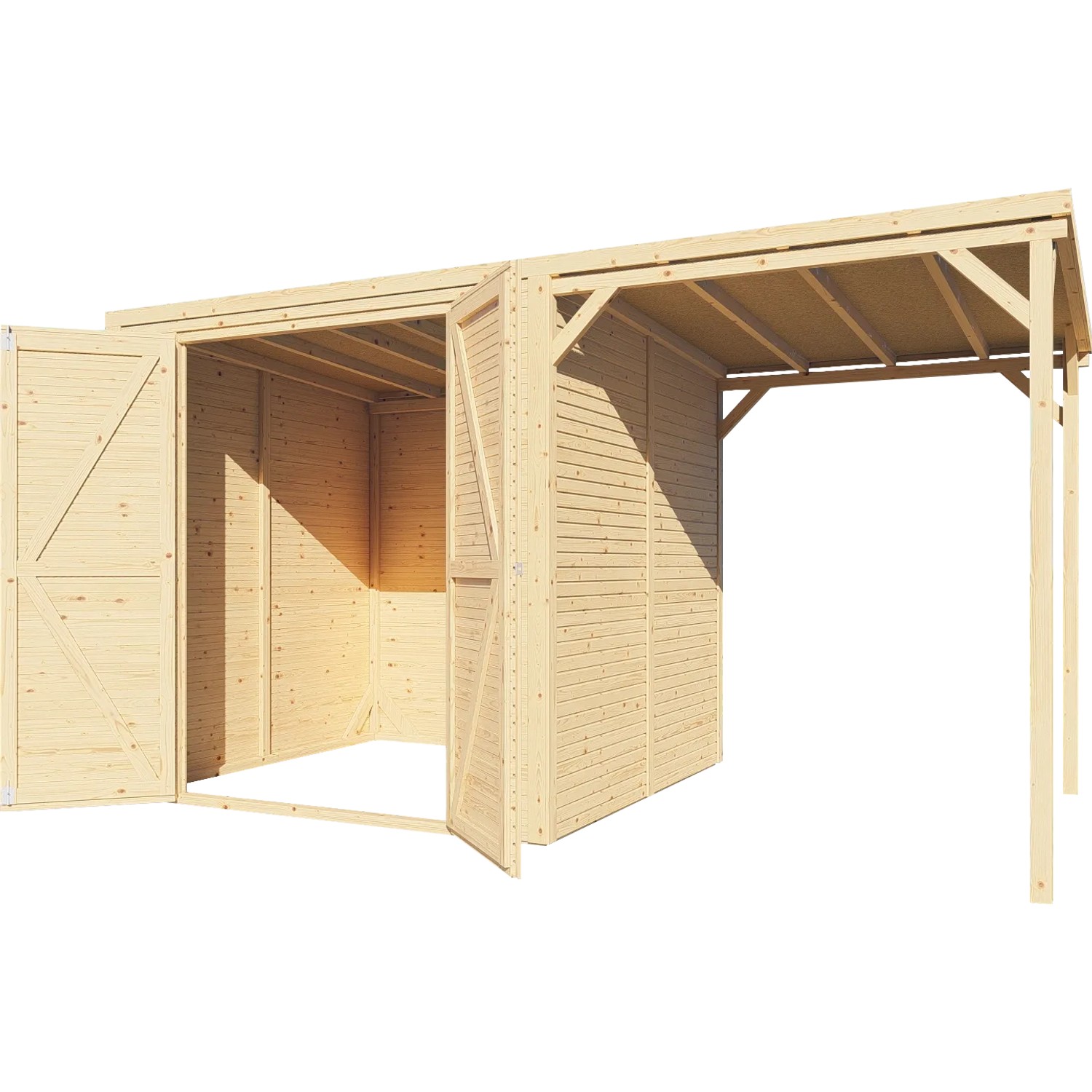 E-shop Bertilo Drevený domček na náradie Box 3 Plus s prístavbou, prírodný, 373 x 202cm