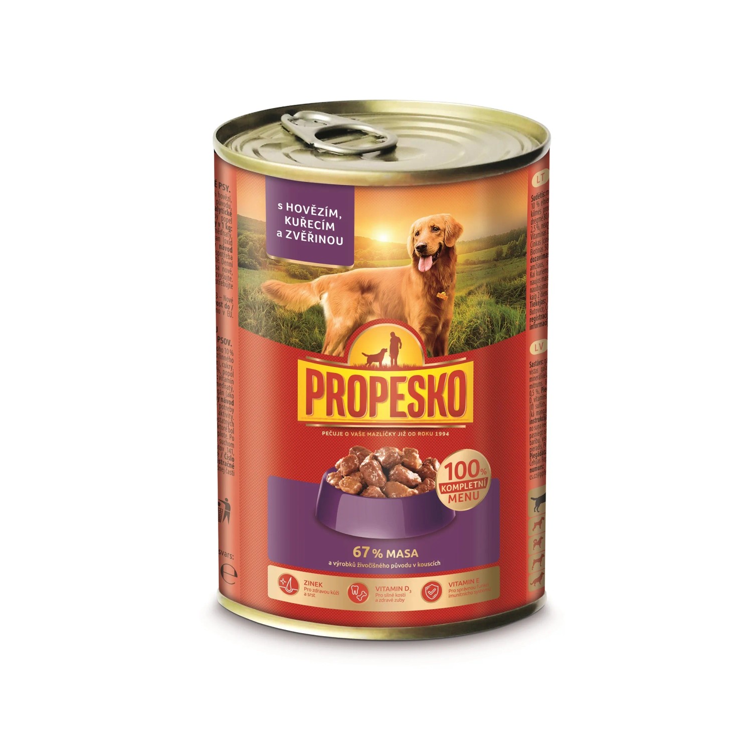 E-shop Propesko Kúsky pre psov v omáčke s hovädzím, kuracím a zverinou 415 g