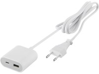 USB-A + USB-C nabíjací adaptér s 1,5 m káblom, 17,5 W, biela