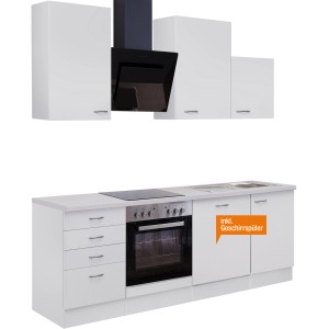 Kuchynská linka Flex-Well Wito 220 cm biela s elektrospotrebičmi ako rúra, varná doska a digestor.