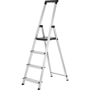Hliníkový rebrík do domácnosti so 4 stupňami, pracovná výška 275 cm, max. nosnosť 150 kg.