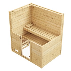 Weka Valida 2 masívna drevená sauna, úsporná sada, prírodná, so sklenenými dverami a lavicami.