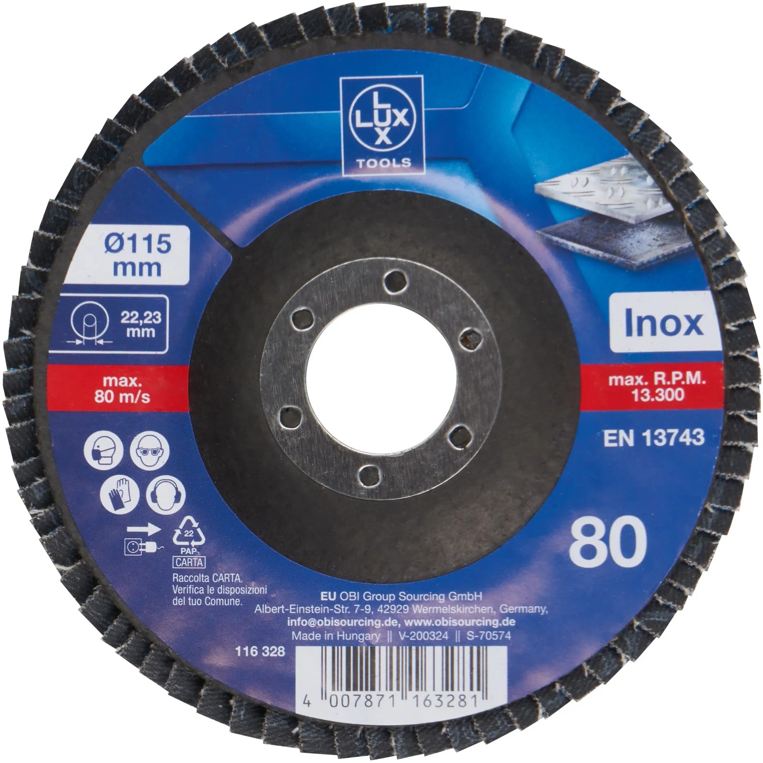 E-shop LUX-TOOLS Lamelový brúsny kotúč na kov, zrnitosť K80, pr. 115 mm