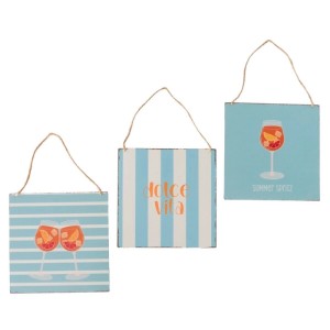 Boltze dekoratívna tabuľa Summer Spritz, 3 rôzne vzory s motívmi letných nápojov a nápismi.