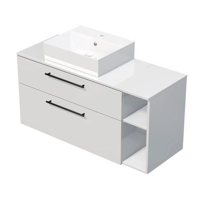 INTEDOOR Kúpeľ.skriňa+umývadlo BEE, úchyt čierny, 120cm, regál vpravo biela lesk