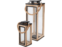 Koopman Sada lampášov, drevo+sklo, hnedá, 2 ks