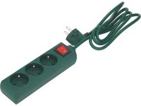 Zásuvková lišta s vypínačom, 3 zásuvky, zelená, 1,4 m