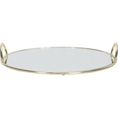 Elegantný zrkadlový podnos so zlatým vzhľadom a držadlami, Modern Antique dekorácia do obývacej izby.