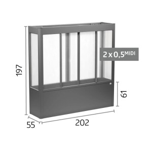 Tmavosivý metalický skleník Biohort Florentina Midi s priehľadnými panelmi. Rozmery 202x197x55 cm, pracovná výška 61 cm.