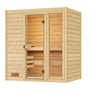 Weka Valida 2 masívna drevená sauna set so sklenenými dverami a oknom, prírodný smrek.