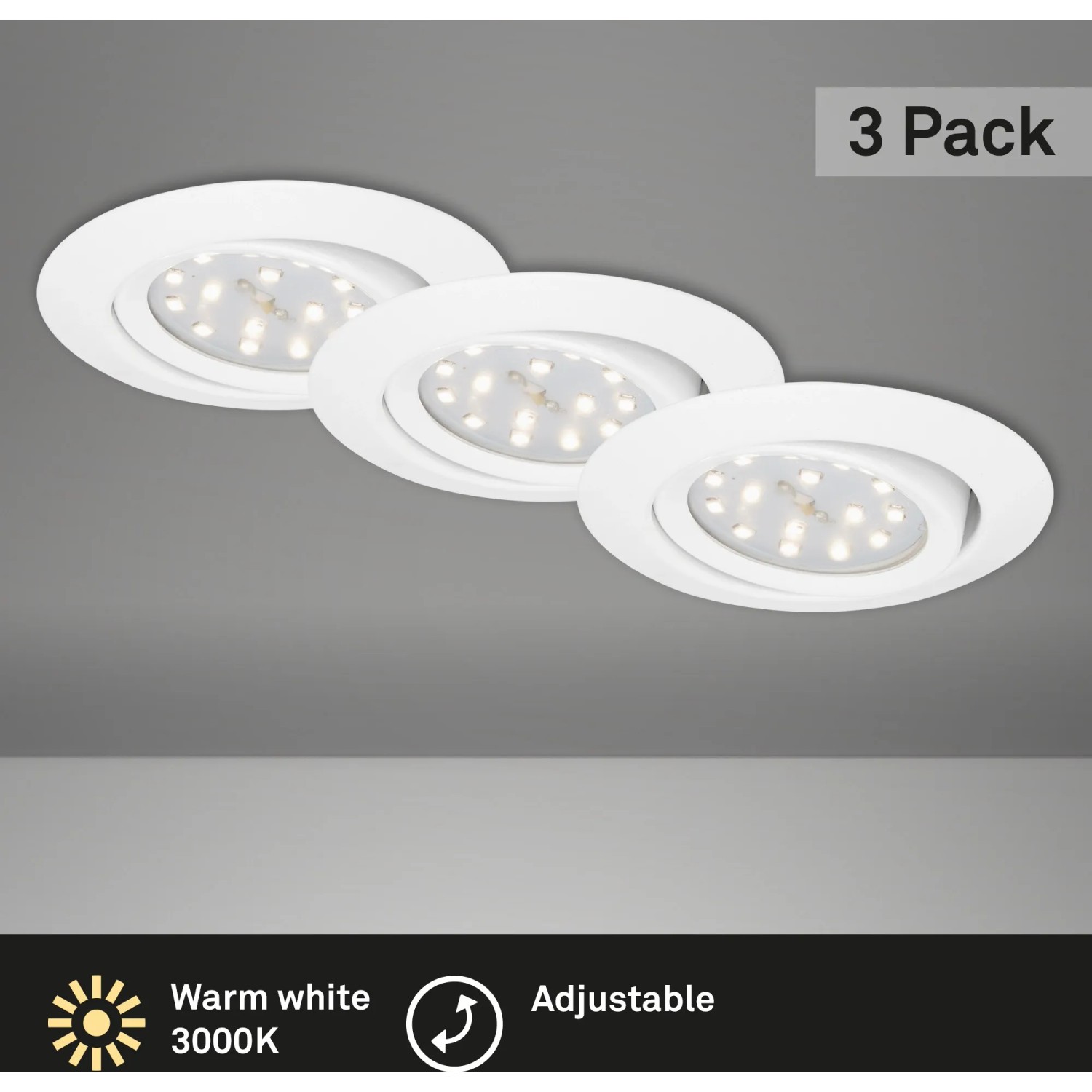 E-shop Briloner Vstavané LED svietidlo biele, 3-dielna súprava, 300 lm, nestmievateľné