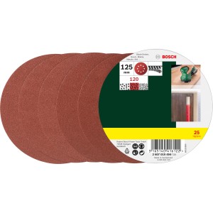 Sada brúsnych listov Bosch K120, Ø 125 mm, 25 ks pre excentrické brúsky.