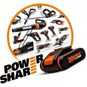 Worx 20V/4,0 Ah batéria a nabíjačka pre náradie PowerShare. Čierna a oranžová batéria pre elektrické náradie.