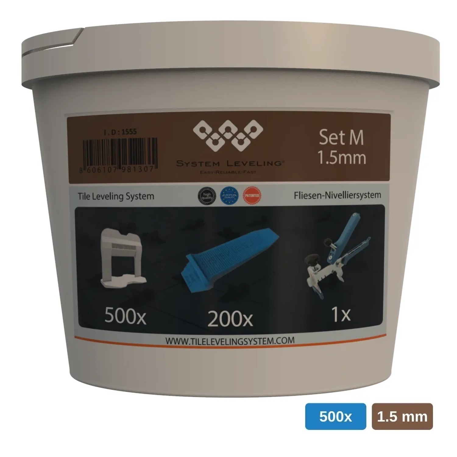 E-shop System Leveling Štartovacia súprava M, 1,5 mm, 500+200+1 ks