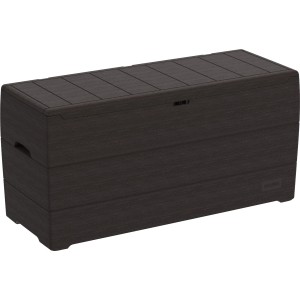 Hnedý univerzálny úložný box Duramax Durabox 270L z plastu, odolný voči poveternostným vplyvom a s kolieskami.