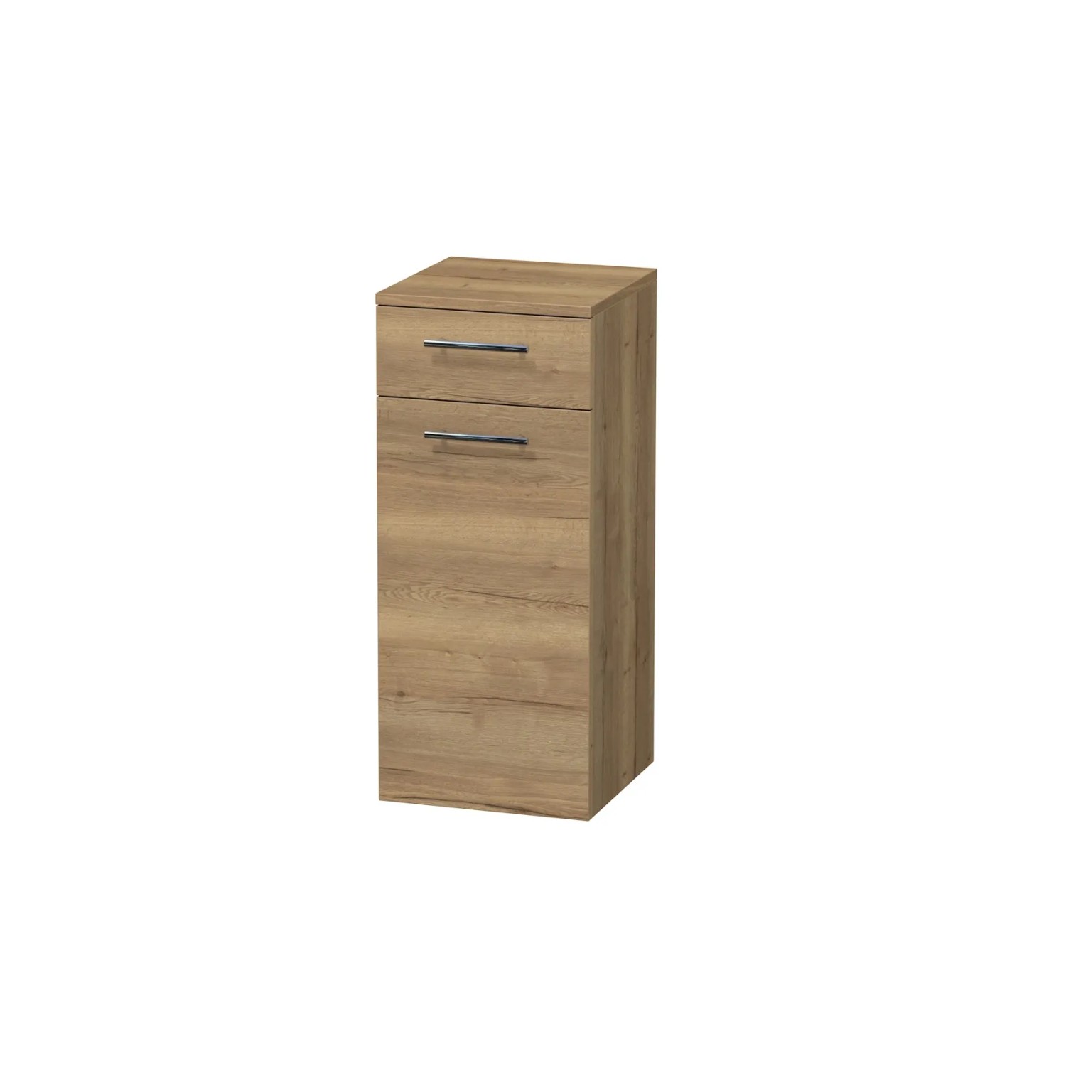 E-shop INTEDOOR Nízka skriňa BEE ľavá, úchyt chróm, š. 35 cm, dub Halifax