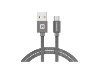SWISSTEN TEXTILE Dátový kábel, USB-A / Micro USB, 1,2 m, strieborný
