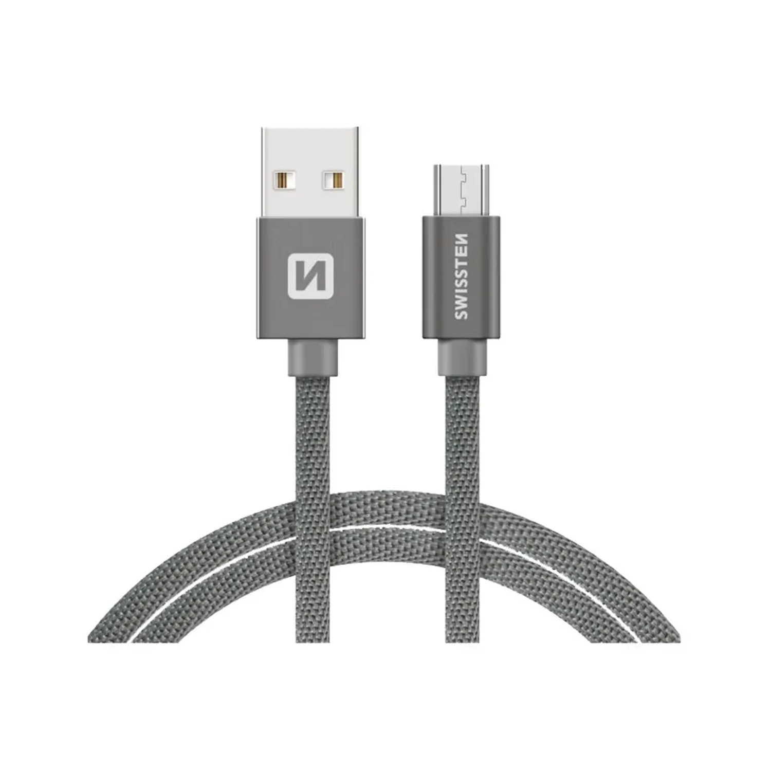 E-shop SWISSTEN TEXTILE Dátový kábel, USB-A / Micro USB, 1,2 m, strieborný