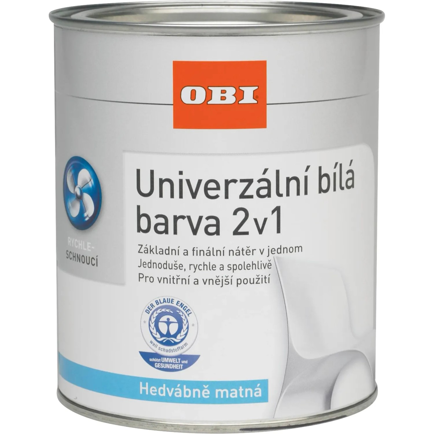 E-shop OBI Univerzálna farba 2v1 hodvábne matná biela 375 ml