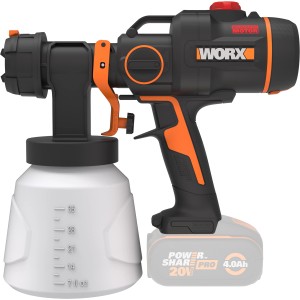 Worx WX020.9 20V akumulátorová striekacia pištoľ na farby bez batérie. Ideálne pre presné vnútorné aj vonkajšie lakovanie.