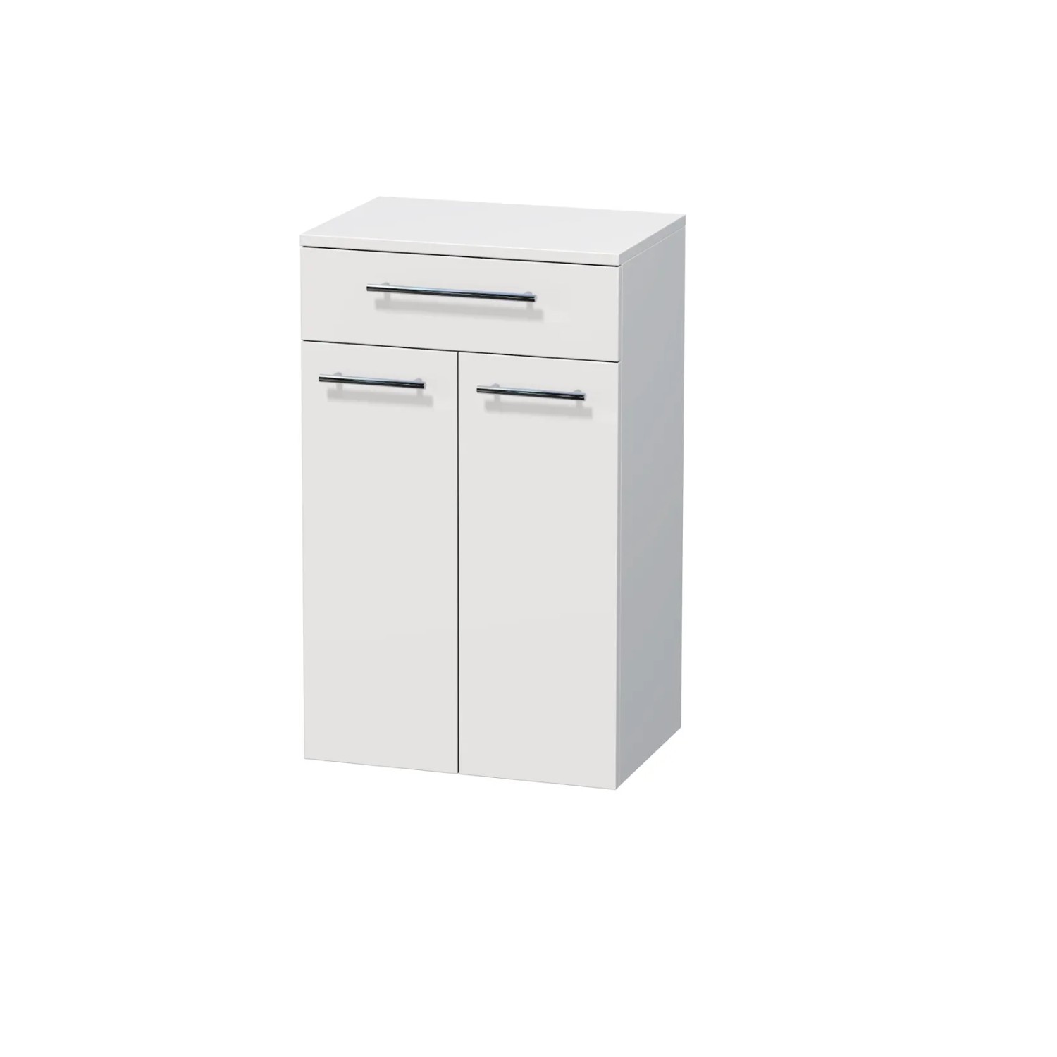 E-shop INTEDOOR Nízka skriňa BEE, úchyt chróm, 1 zásuvka, 2 dvere, š. 50cm, biela lesk