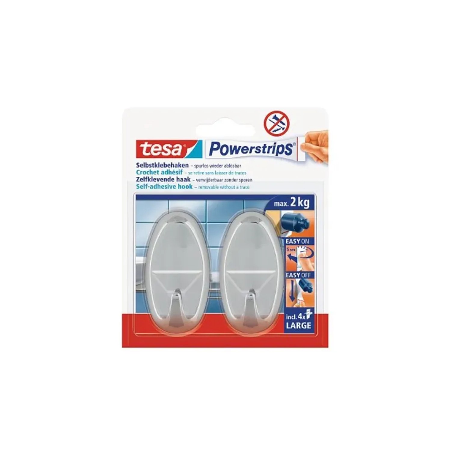 E-shop tesa Samolepiace háčiky Powerstrips L veľké oválne, chróm, 2 ks