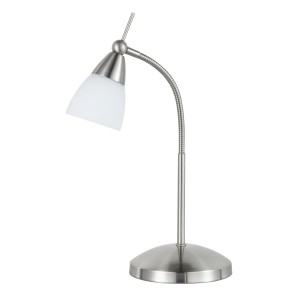 Stolná lampa Paul Neuhaus Pino z ocele s opálovým sklom, flexibilná a stmievateľná.