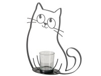 Boltze Sklenený svietnik v kovovom ráme mačky Mollie, čierna, 25 x 22 x 8 cm