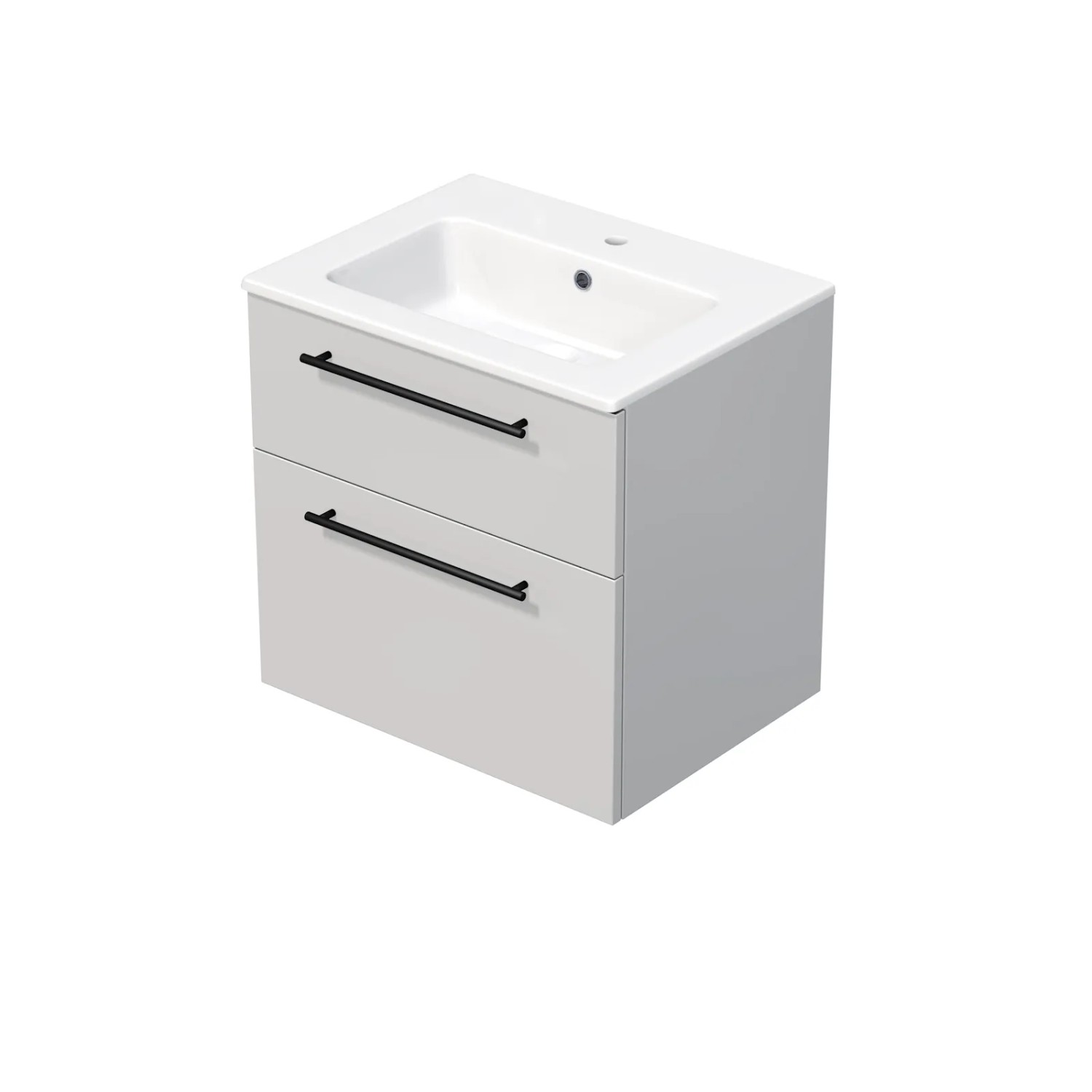 E-shop INTEDOOR Kúpeľ.skriňa+umývadlo BEE, úchyt čierny, 2 zás., š. 61 cm, biela lesk