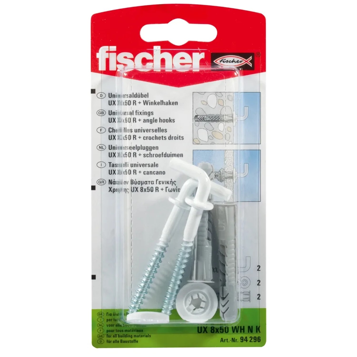 E-shop Fischer Univerzálna hmoždinka UX 8 x 50 R WH N K NV s golierom a skobou, 2 ks