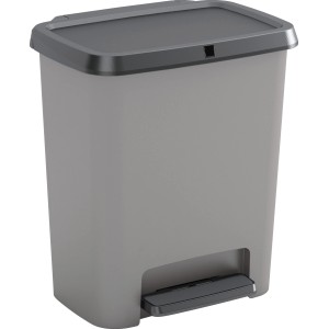 Sivý nášľapný kôš KIS Compatta 25 l s pedálom a vekom.