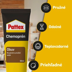 Pattex Chemoprén lepidlo v tube, ideálne pre pružné a pevné spoje.