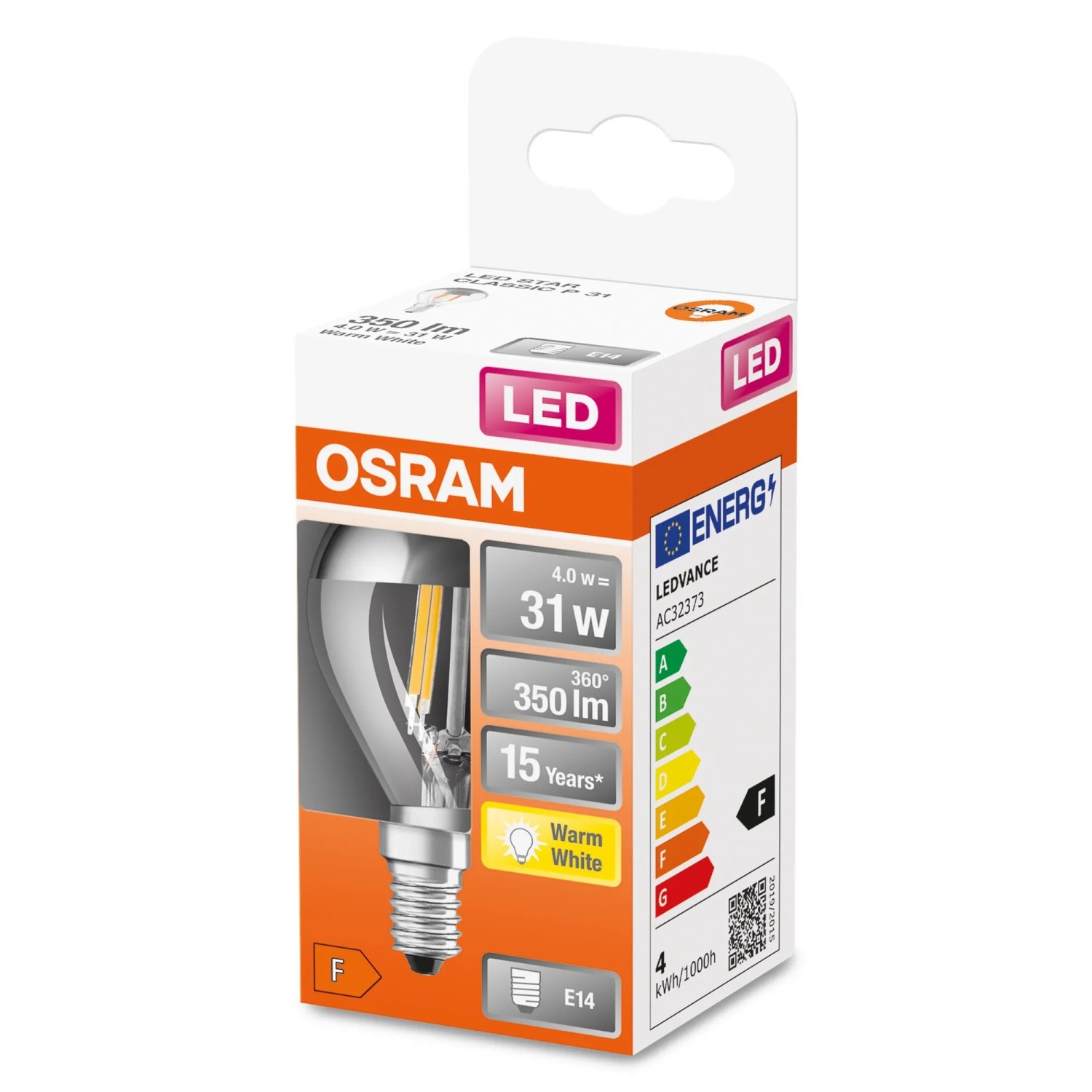 E-shop OSRAM LED žiarovka CLP31 zrkadlová 4 W E14 2700 K teplá biela strieborná