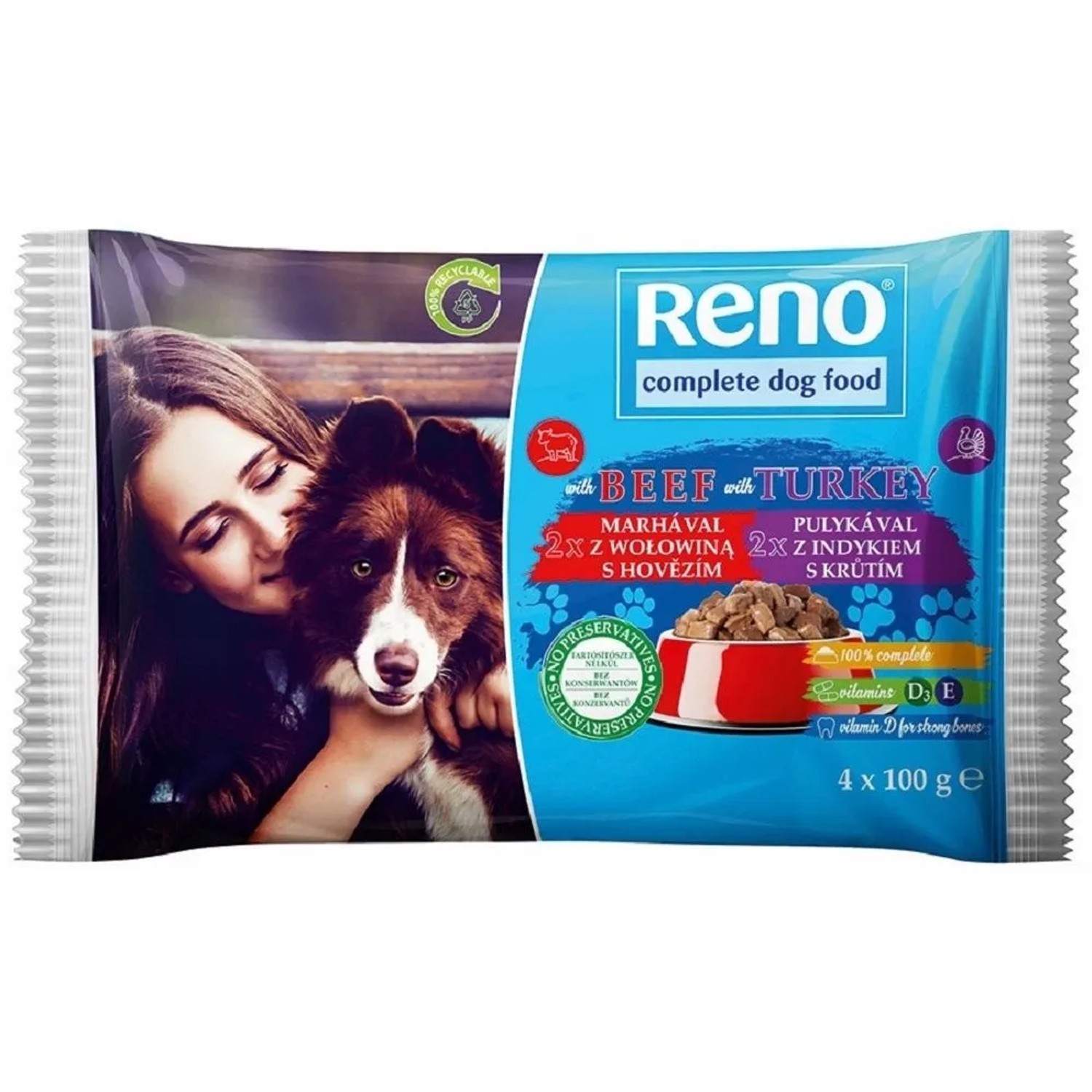 E-shop Reno Kapsičky pre psov hovädzie/morčacie, 4x 100 g