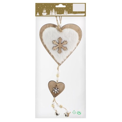 Závesná vianočná dekorácia srdca s umelou kožušinou, 31 cm