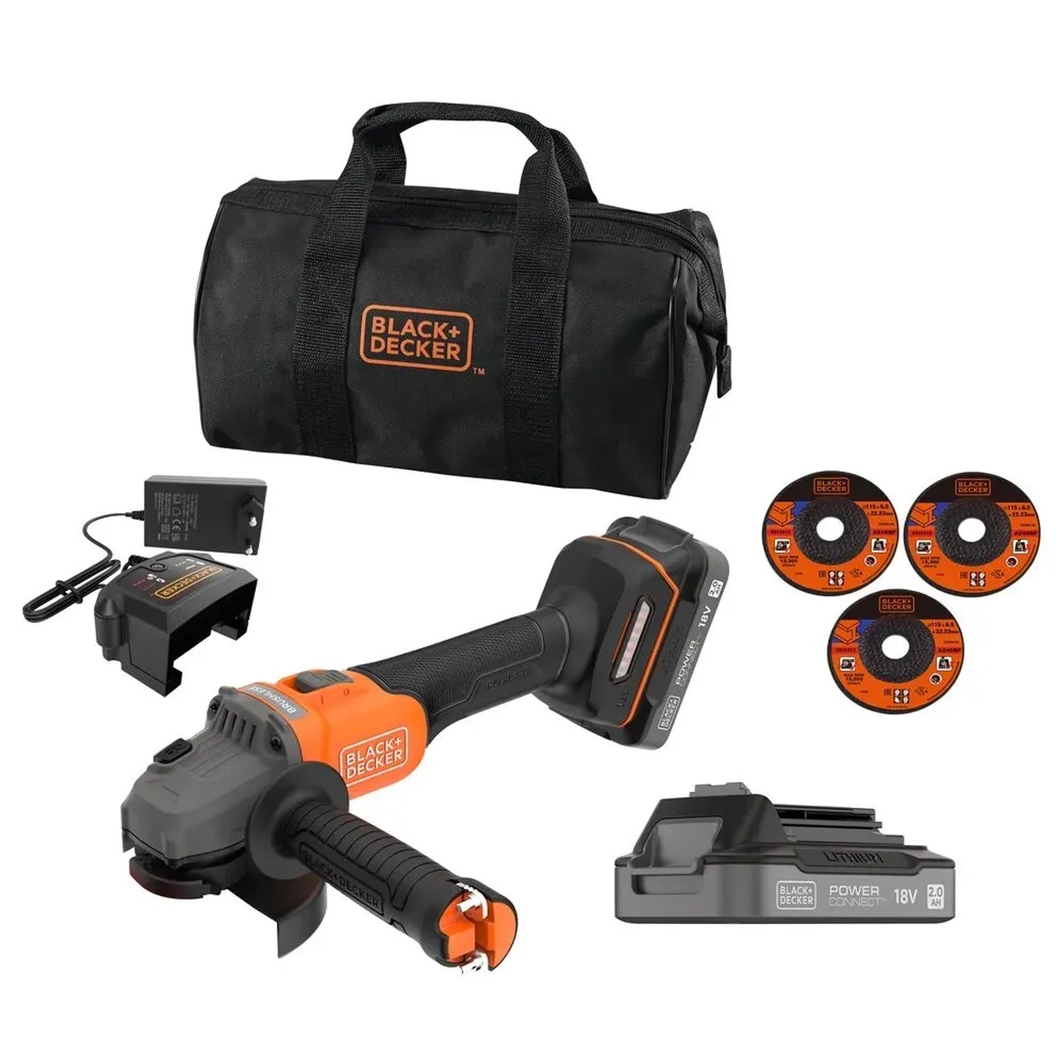 E-shop Black+Decker Aku uhlová brúska BCG6L8D2S-QW, 115 mm (2x 2,0Ah)