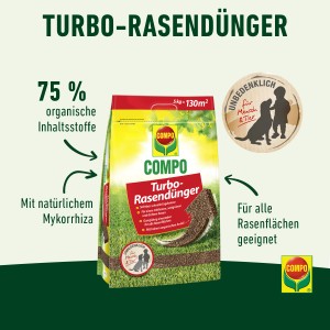 Compo Turbo trávnikové hnojivo 5 kg: Organicko-minerálne hnojivo pre hustý, zelený trávnik.
