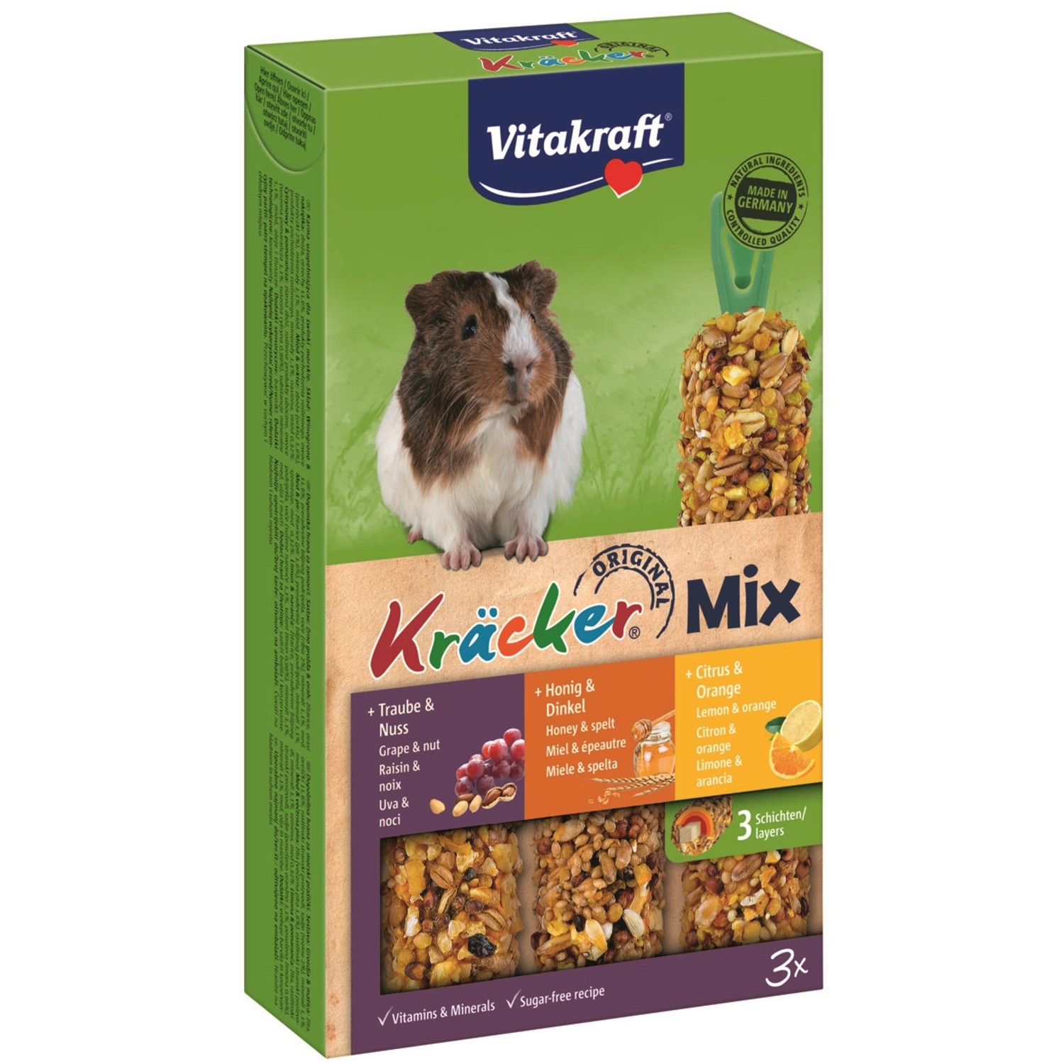 E-shop Vitakraft Doplnkové krmivo pre morčatá Kräcker Mix 3 ks (orechy, med, citrus)