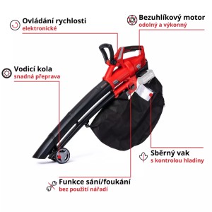 Einhell Power X-Change Akumulátorový fúkač/vysávač lístia GE-CL 36 Li E Solo, červeno-čierny, so zberným vakom a kolieskami.