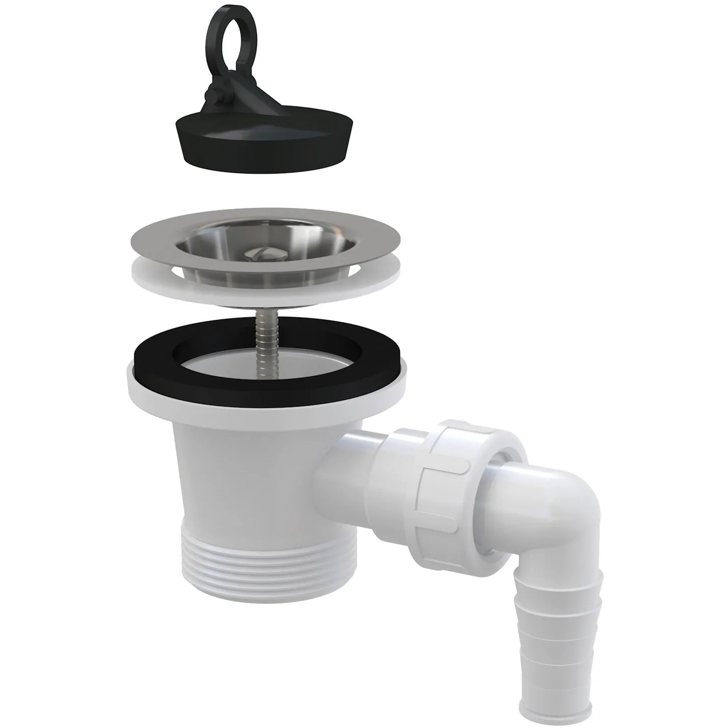 E-shop Alca Výpusť drezová A33P, nerez mriežka pr. 70 mm, prípojka, gumová zátka, 6/4"